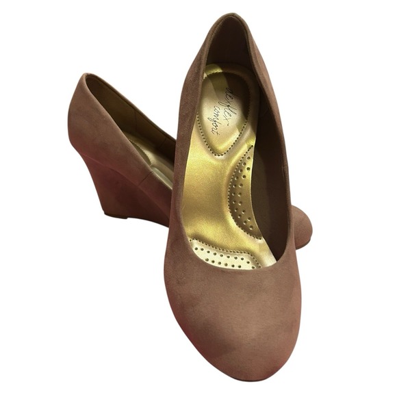 Dexflex Comfort Faux Suede Wedge Heeled Pumps Women's Sz 7.5W Brown Heels Shoes - Picture 4 of 13